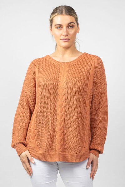 Cotton Cable Knit Jumper Copper