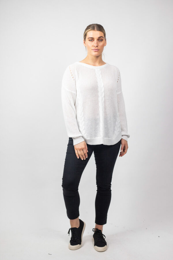 Cotton Cable Knit Jumper White - Image 4