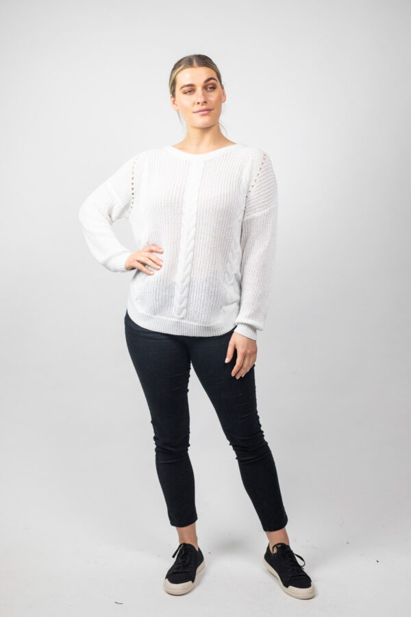 Cotton Cable Knit Jumper White - Image 3
