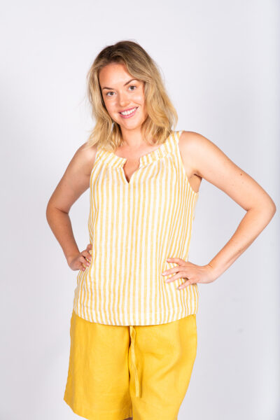 Thin Stripe Linen Singlet Gold