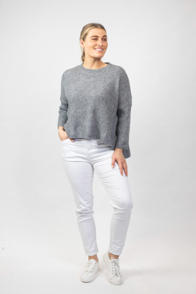 Ribbed High Low Jumper Grey